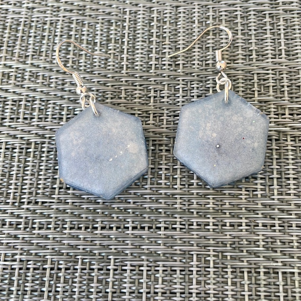 XMAS Handmade Festive Small Holiday Vibes Earrings Blue hexagon - Picture 4 of 13